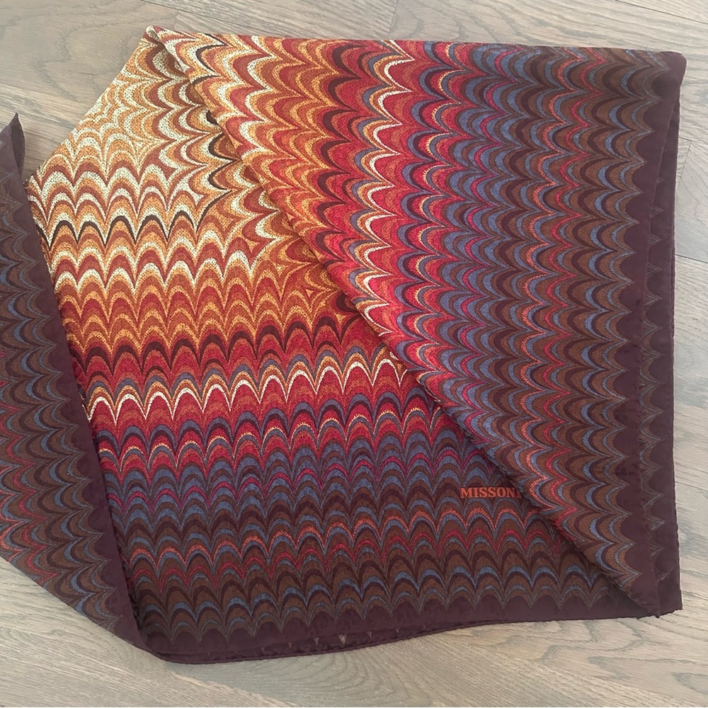 Vintage Missoni Marbled Silk Scarf in Red, Rust, Blue, Brown, Cream 33.5" Square - Picture 8 of 8
